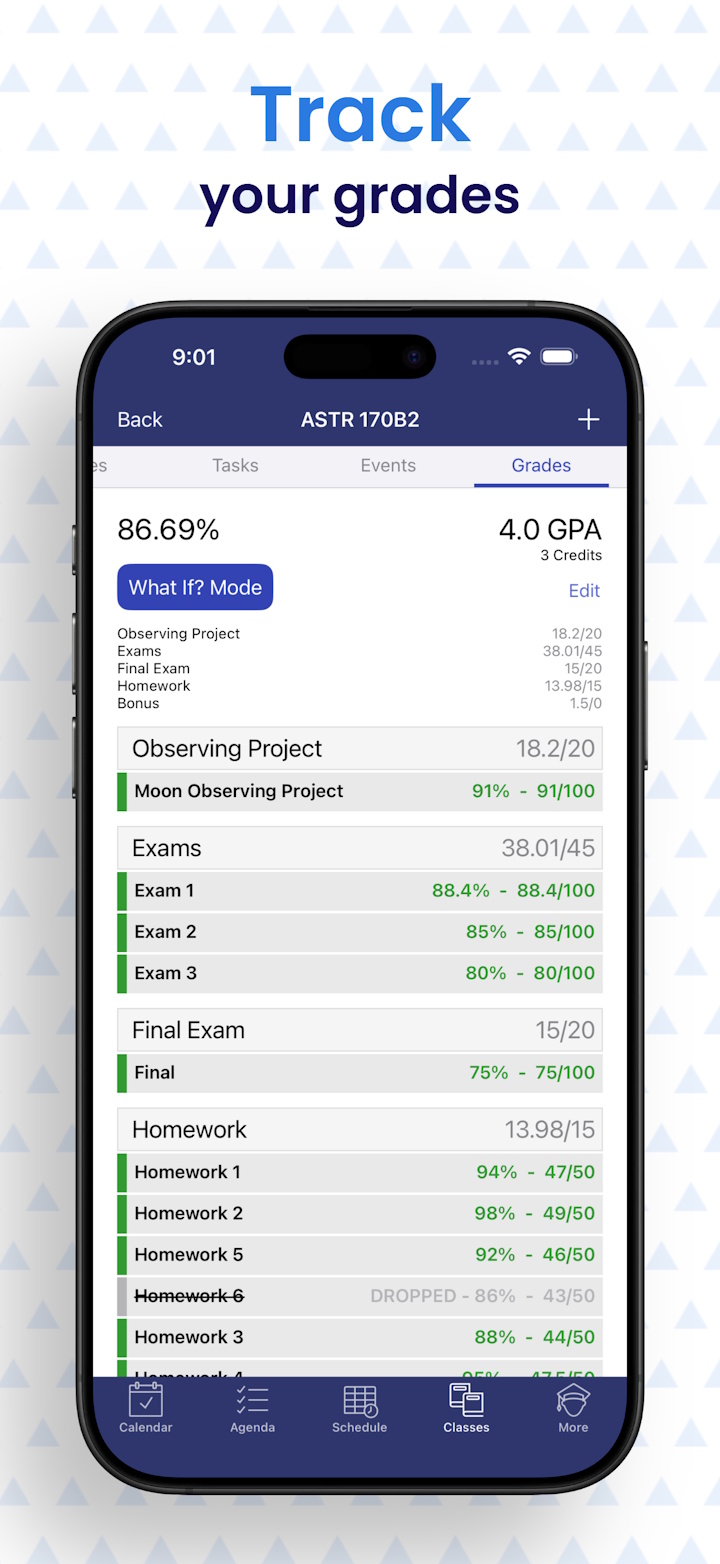 Power Planner grades view screenshot