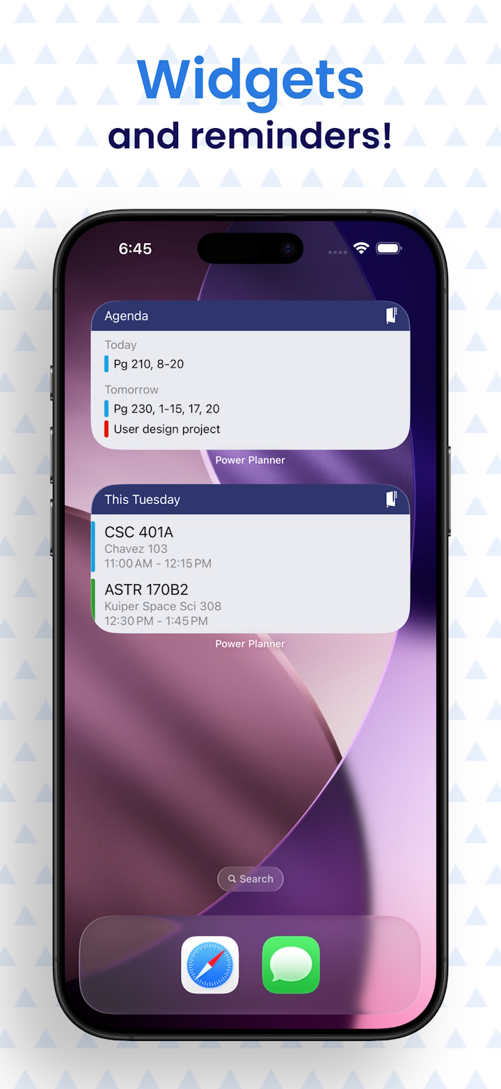 Power Planner widgets and reminders screenshot
